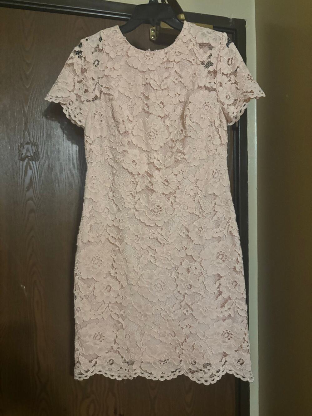 NWOT Ralph Lauren Pink Floral Lace Sheath Romantic Girly Scalloped Midi Dress